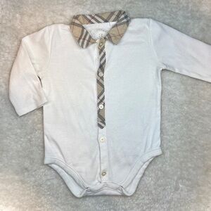 Burberry Baby White Bodysuit with Check Brand Collar size 3m
